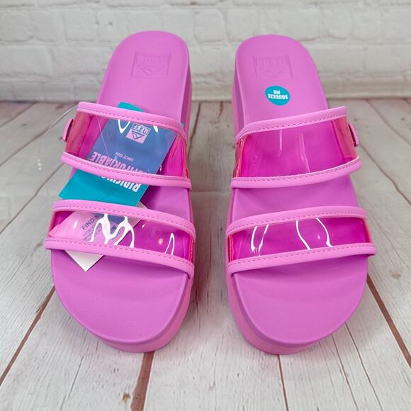 Reef Vista Hi-Energy Clear Strap Light Neon Pink Sandals Women’s Size 9 - Picture 6 of 9